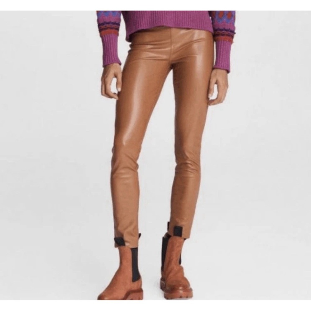 Rag & Bone Size XXS Nina Faux Leather Pull on Skinny Pants in Cognac Brown - NEW